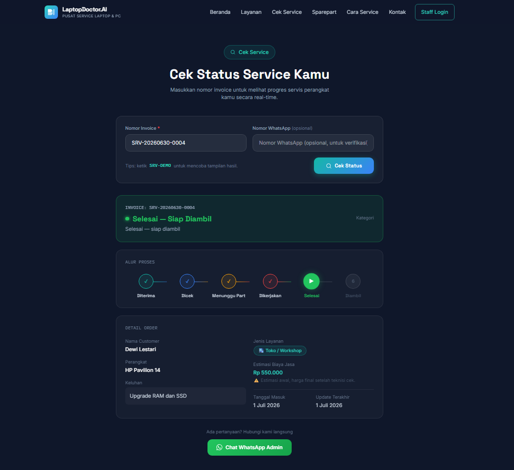 LaptopDoctor.AI - Sistem Manajemen Servis Laptop, Komputer & Sparepart Berbasis Web dengan Asisten AI untuk Diagnosa Awal Kerusakan 3