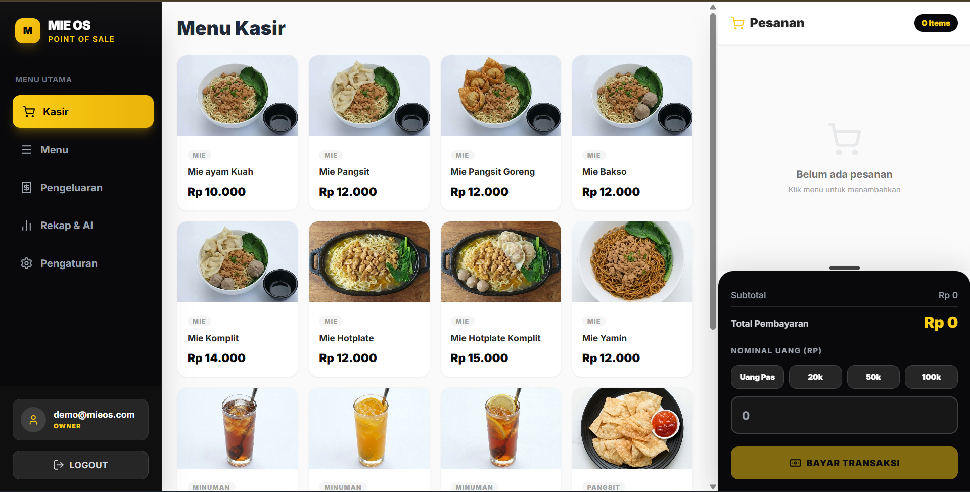 MieOs - Point Of Sale Warung Makan