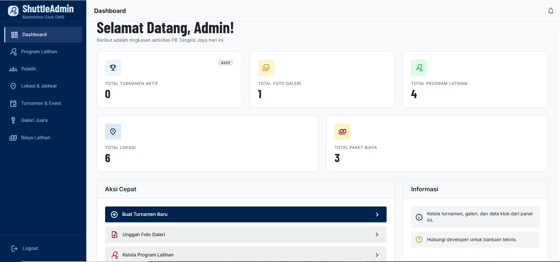 Website Klub Bulutangkis dengan Sistem Manajemen Turnamen